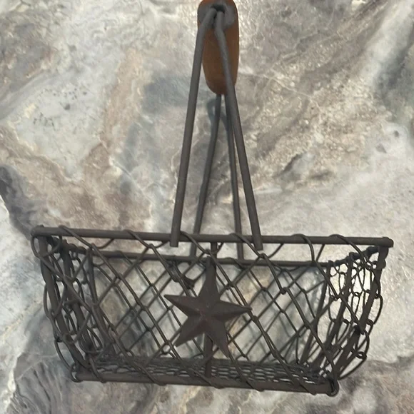 Wire baskets with wooden handle (set of 3) Rustic look - Picture 4 of 10